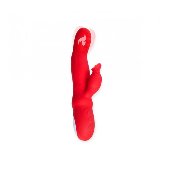 Вибратор JOS "Redli" с двигающейся головкой с функцией нагрева и клиторальным отростком (красный, 21 см)