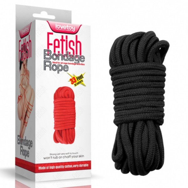 Верёвка LoveToy Fetish Bondage Rope для бондажа и декоративной вязки (чёрная, 10 м)