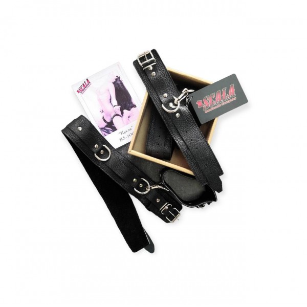 Бандажный комплект BDSM SCALA "Кукла": поножи и наручники (натуральная кожа, черный)