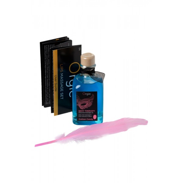 Комплект для сладких игр Orgie "Sexy Therapy": перо и массажное масло для поцелуев с эффектом тепла (сахарная вата, 100 мл)
