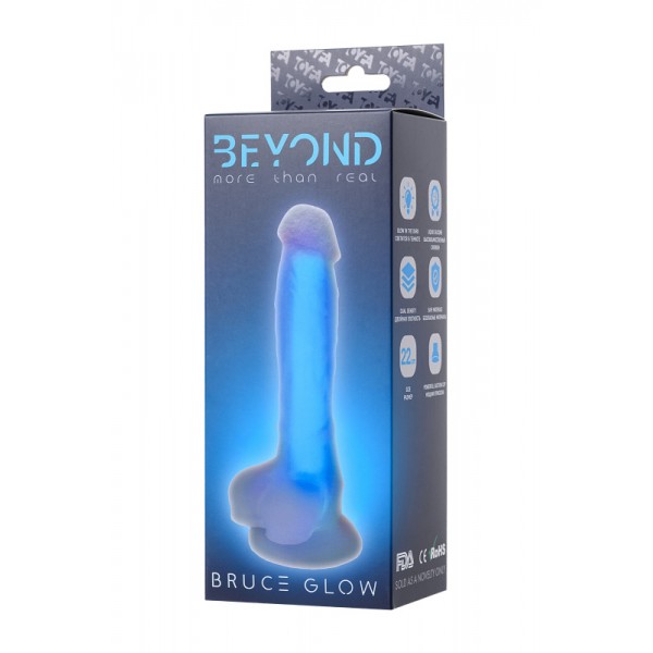 Фаллоимитатор TOYFA Beyond "Bruce Glow" светящийся в темноте (голубой, 22 см)