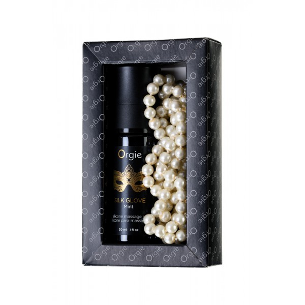 Комплект для эротического массажа Orgie "Pearl Lust Massage": жемчужное ожерелье и силиконовый гель (с дозатором, 30 мл)