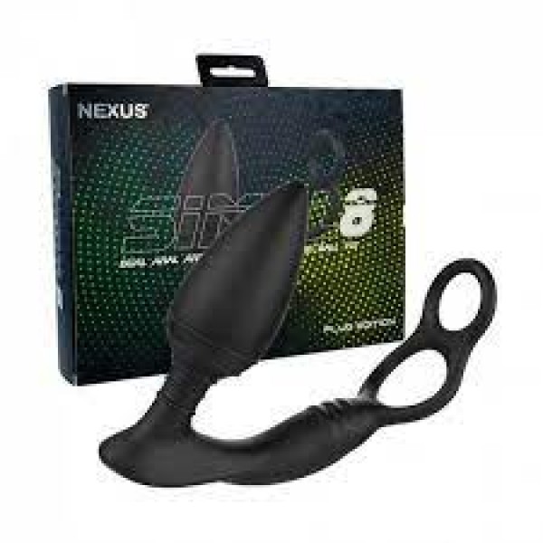 Вибровтулка анальная для мужчин NEXUS "SIMUL8" Plug Edition с кольцами для пениса и мошонки (черный, 10 см)