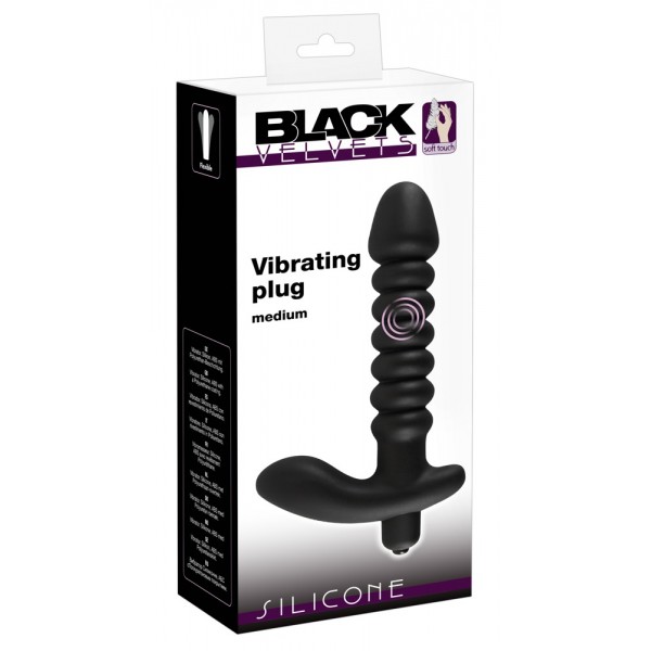 Вибровтулка анальная BLACK VELVETS "Vibrating plug" medium (черная, 17 см)