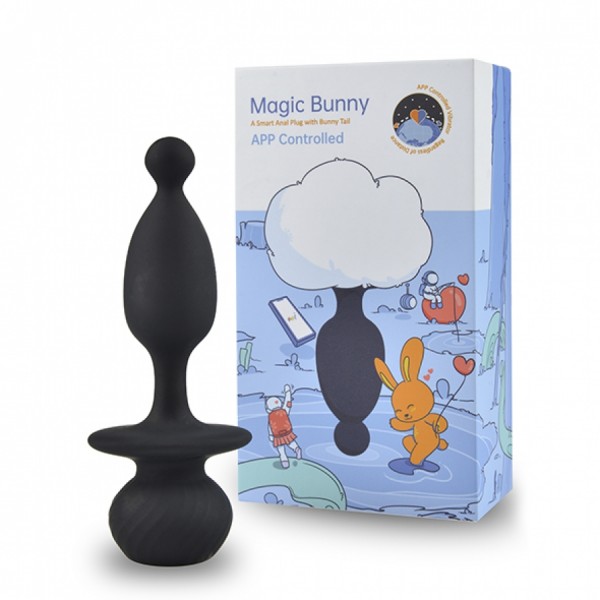 Вибровтулка анальная MAGIC MOTION "Bunny" со съемным хвостиком (черная, 8.2 см)
