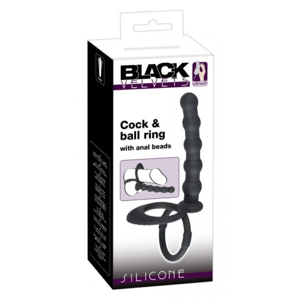 Втулка анальная BLACK VELVETS "Cock + Ball ring" с кольцами для мошонки